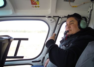 Niskamoon coordinator, Ernie Rabbitskin, participating at the aerial survey in 2018.